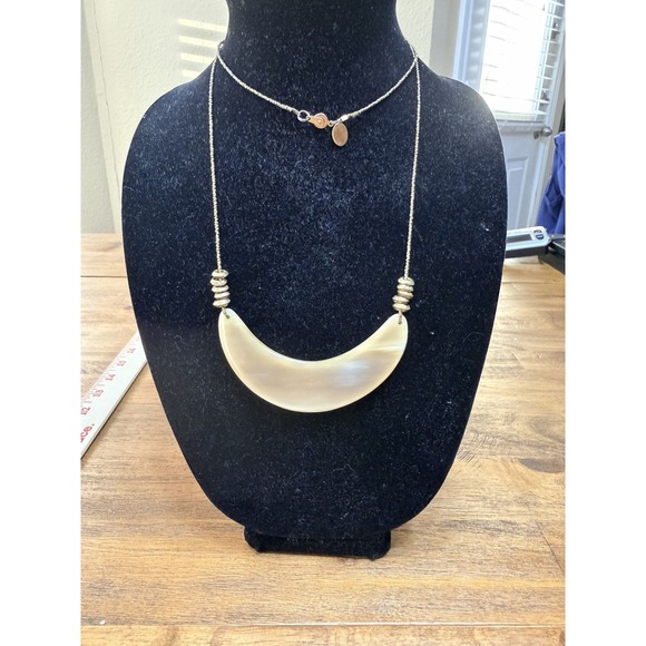 Unbranded Jewelry - Crescent Moon Pendant Necklace Beaded Chain Bohemian Statement Cream
